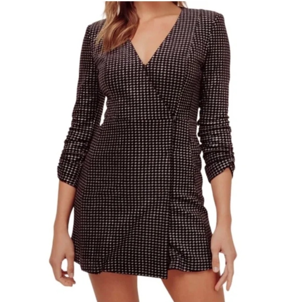 ASTR The Label Blazer Wrap-Style Houndstooth Metallic Dress- Size Medium